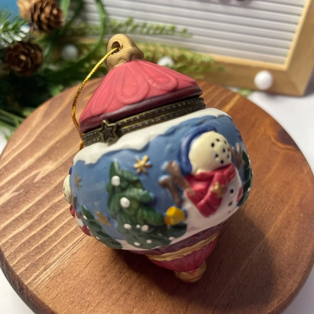 Festive Snowman Ornament with Red and Blue Accents